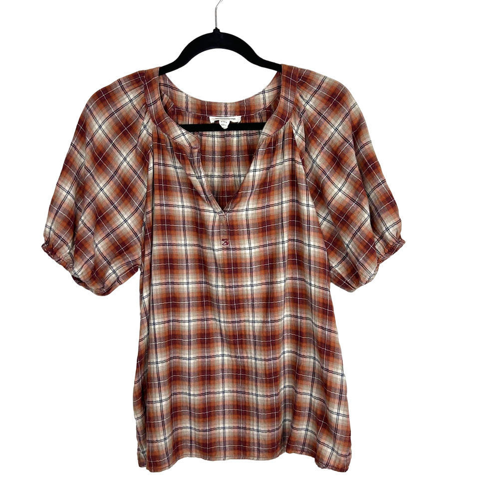 Beach Lunch Lounge Buffalo Plaid Blouse Size S